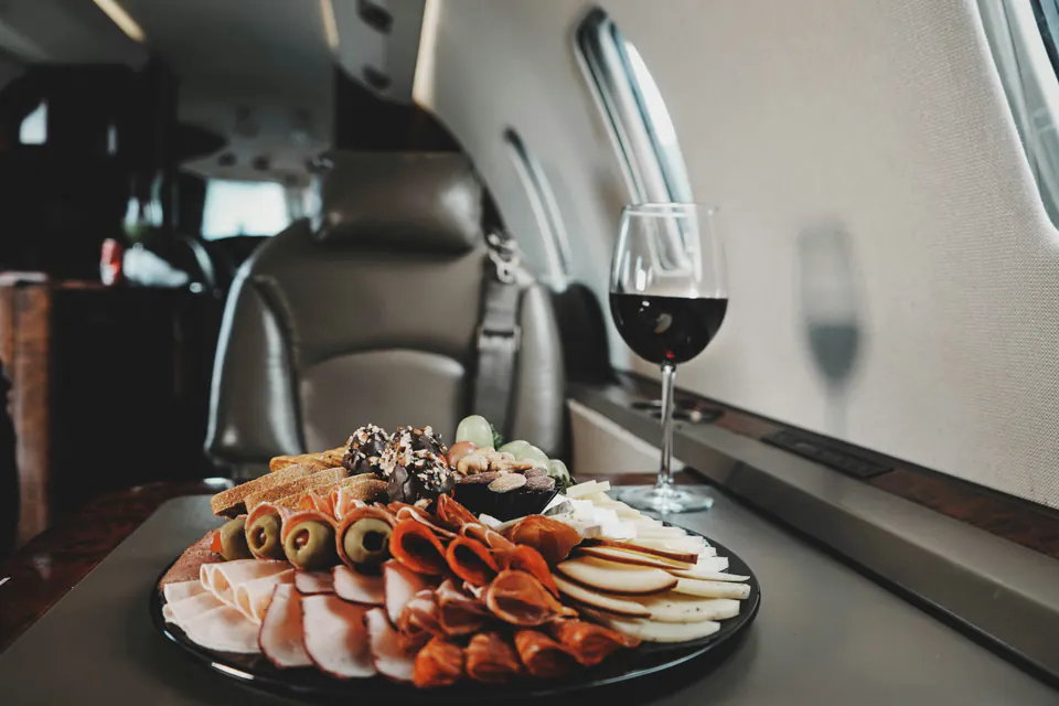 Premium private jet catering and cabin experience