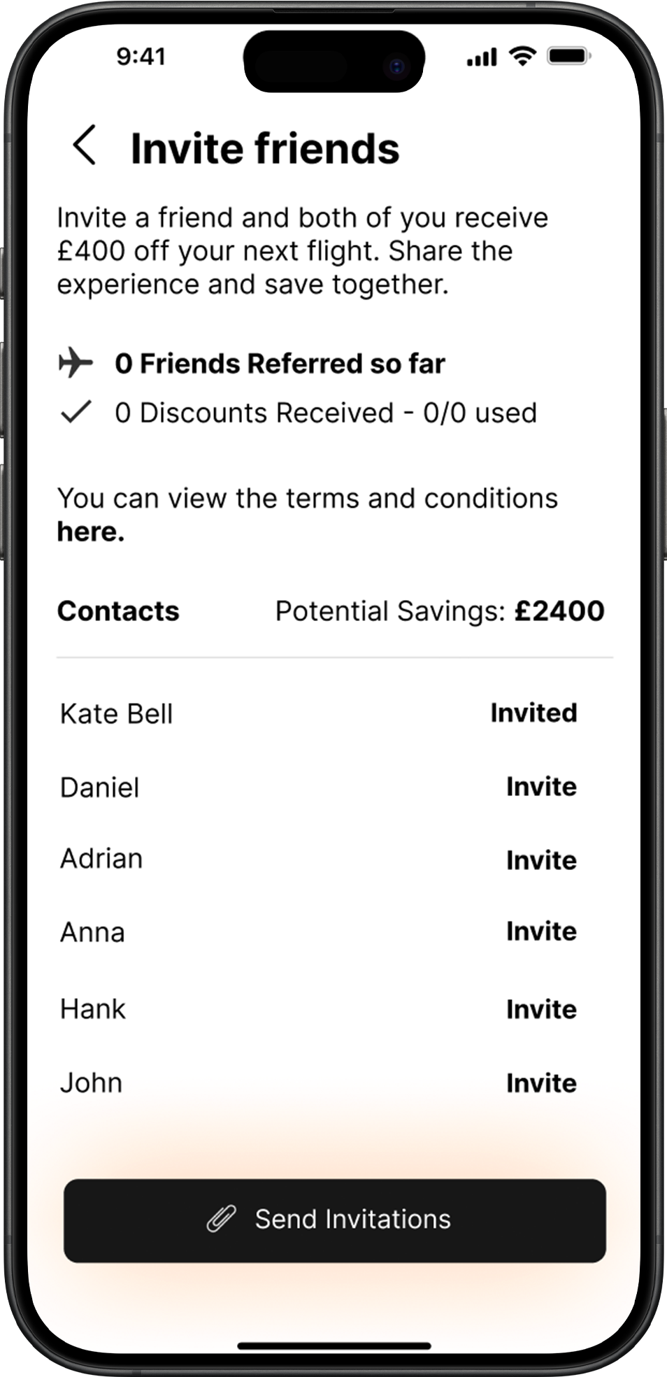 Referral on mobile app